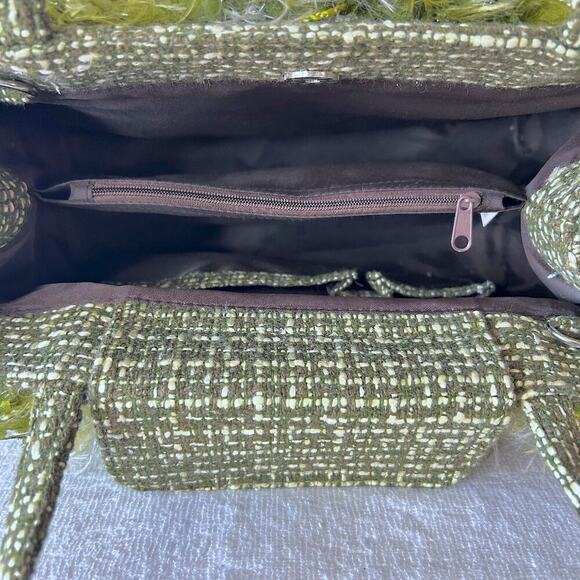 Vintage Y2K Green Preppy Funky Beads Tweed Cottage Girly Handbag Purse - Picture 8 of 11